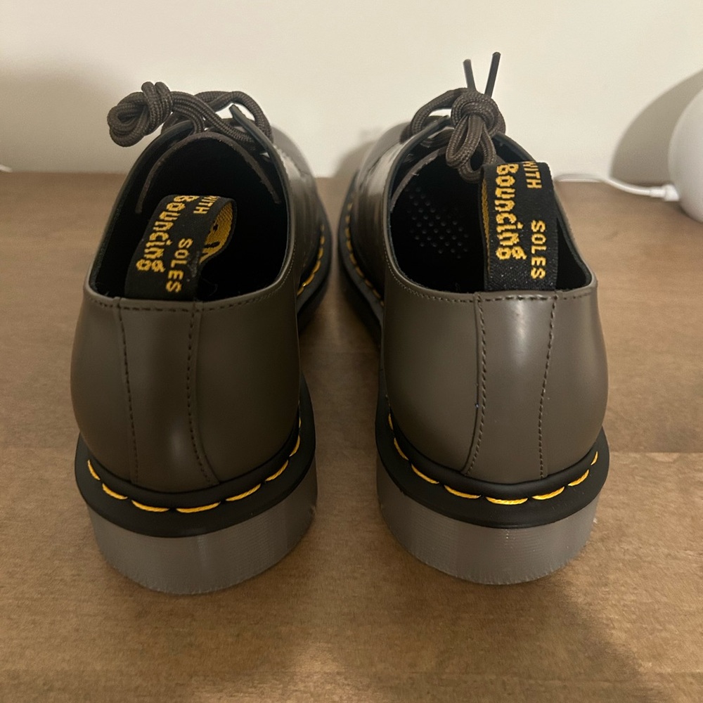 Dr. Martens Women's 1461 Iced Smooth Leather Oxford Shoes in Khaki Grey - Picture 7 of 9